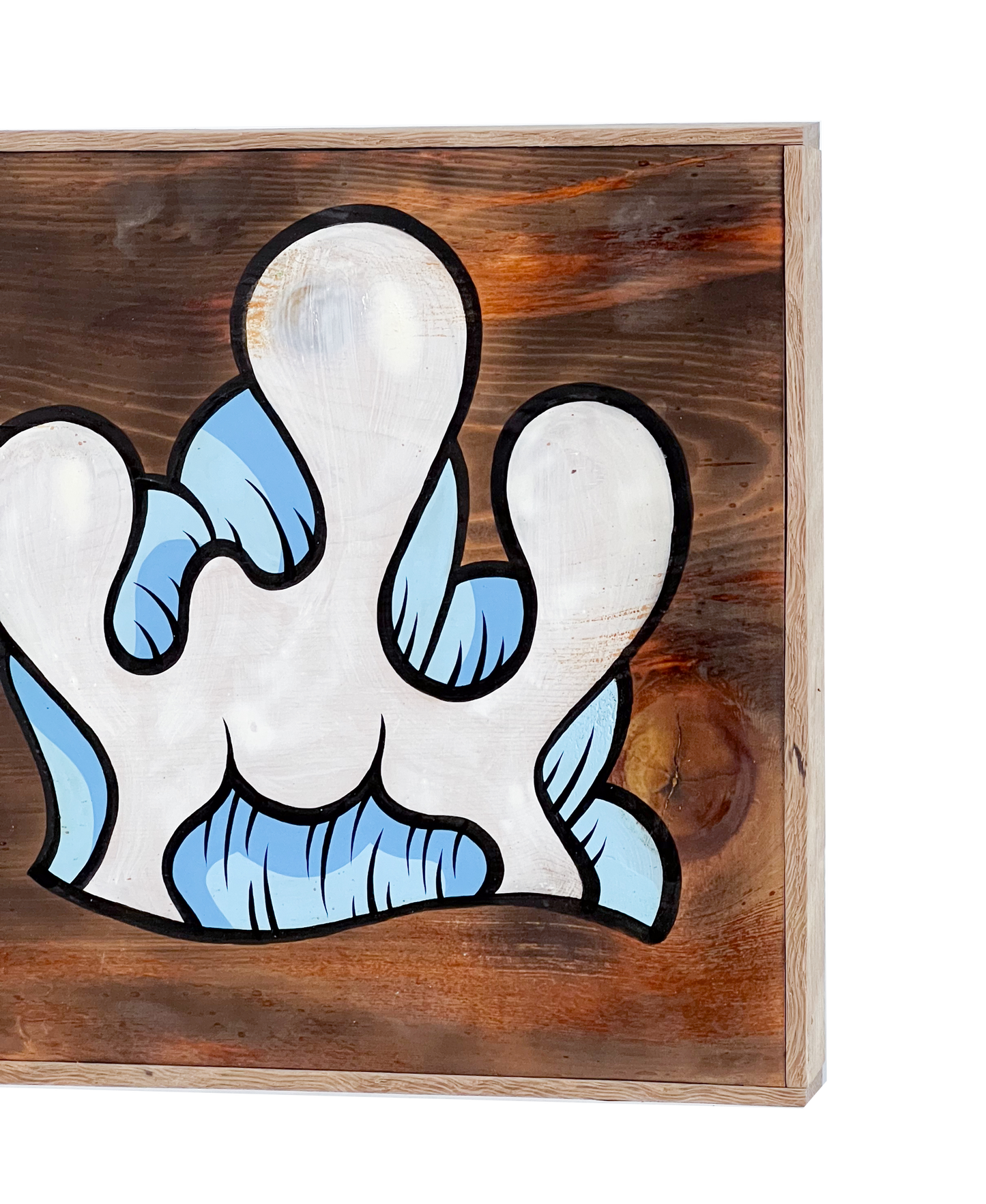 13 Single Blue Wave on Burned Wood