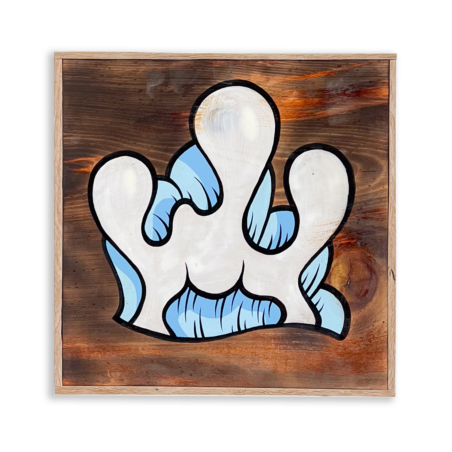 13 Single Blue Wave on Burned Wood